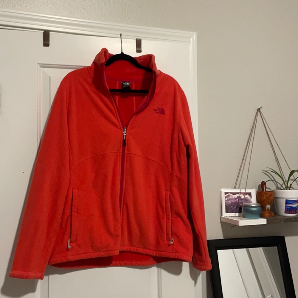 Cozy North Face Fleece Zip Up, Coral Color, XL